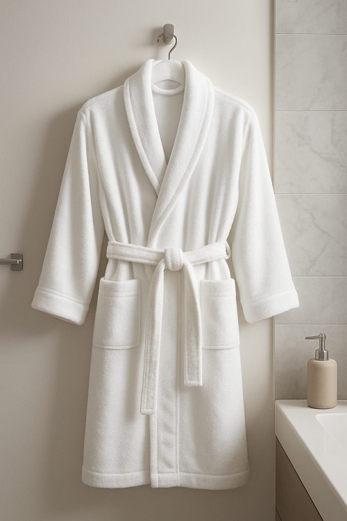 Luxury White Coral Fleece Bathrobe Soft Plush Spa Robe for Men & Women